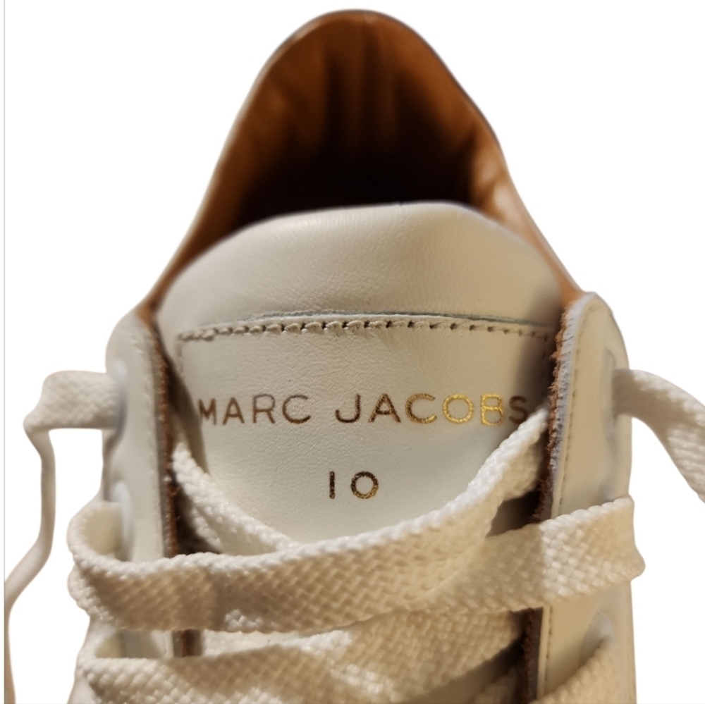 Marc Jacobs Men's Low Top Sneakers White Woven Leather Lace Up Shoes Italy Sz 10 - Picture 6 of 7